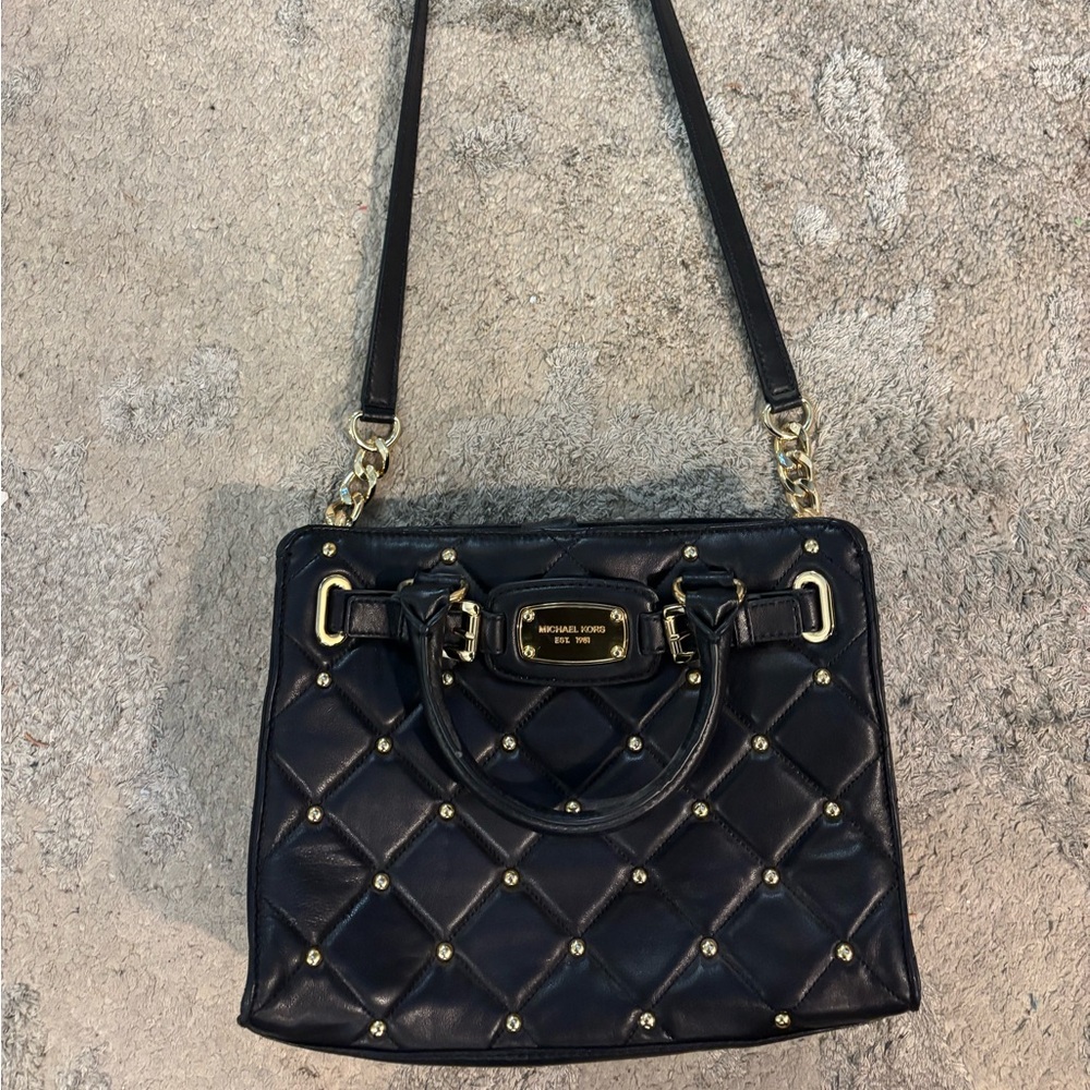 Michael Kors Black Quilted Shoulder Bag with Gold Accents